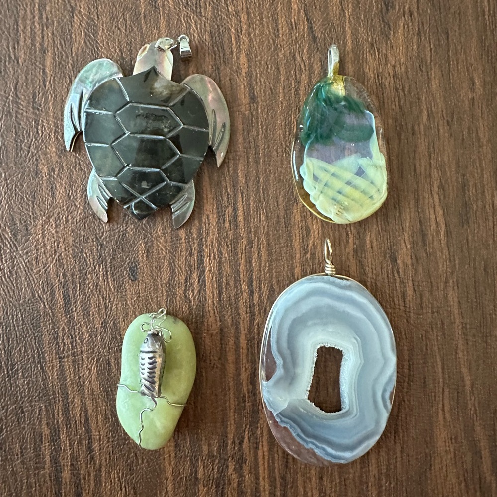 Unique Stone, Mother of Pearl and Glass Pendants Set